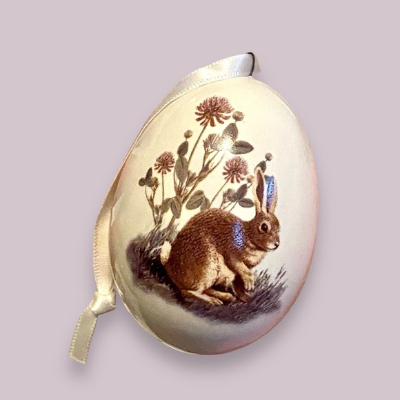 Set of 7 VTG China Bella Lux Christmas Tree Ornament Eggs Rabbits w/White Ribbon - Picture 2 of 8